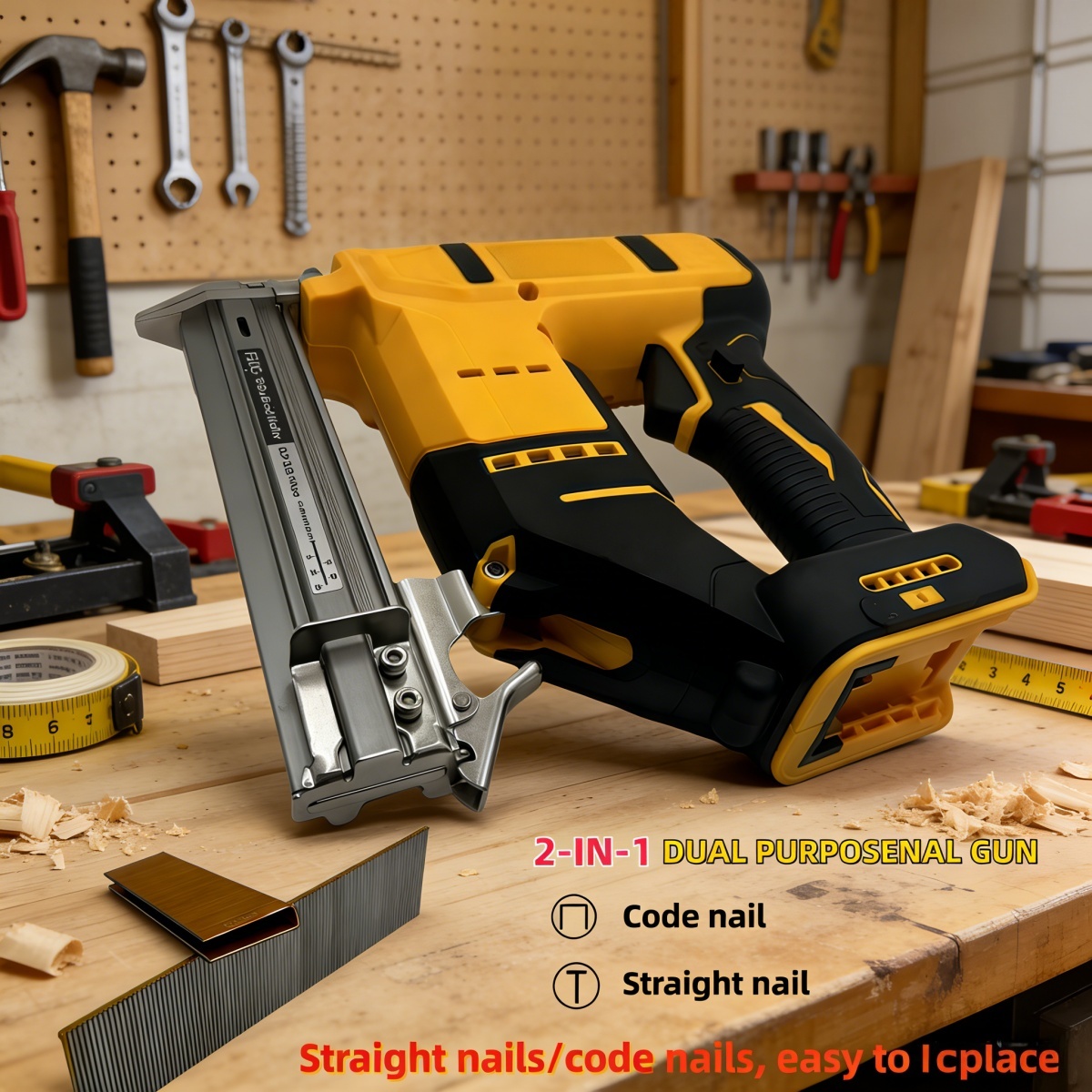 Staple Gun Electric - 2-IN-1 borstelloze draadloze Brad-spijkerpistool Rechte en